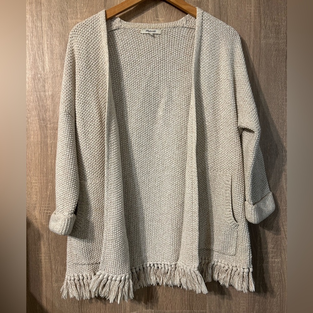 Madewell Cream Cardigan Sweater with Fringe Size Small Cotton